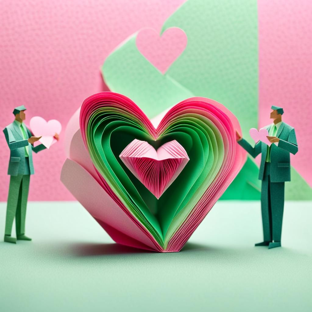 Origami Papercraft: Men Holding Heart