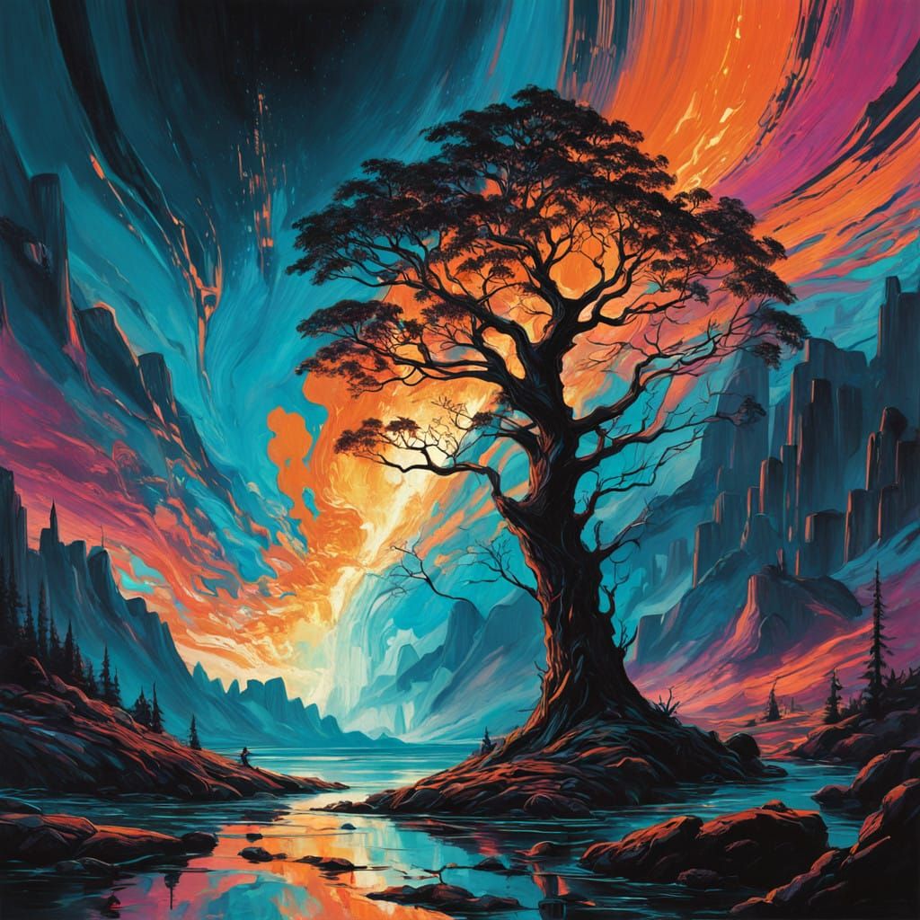 Surrealist Landscape with Iridescent Shadows and Radiant Cor...