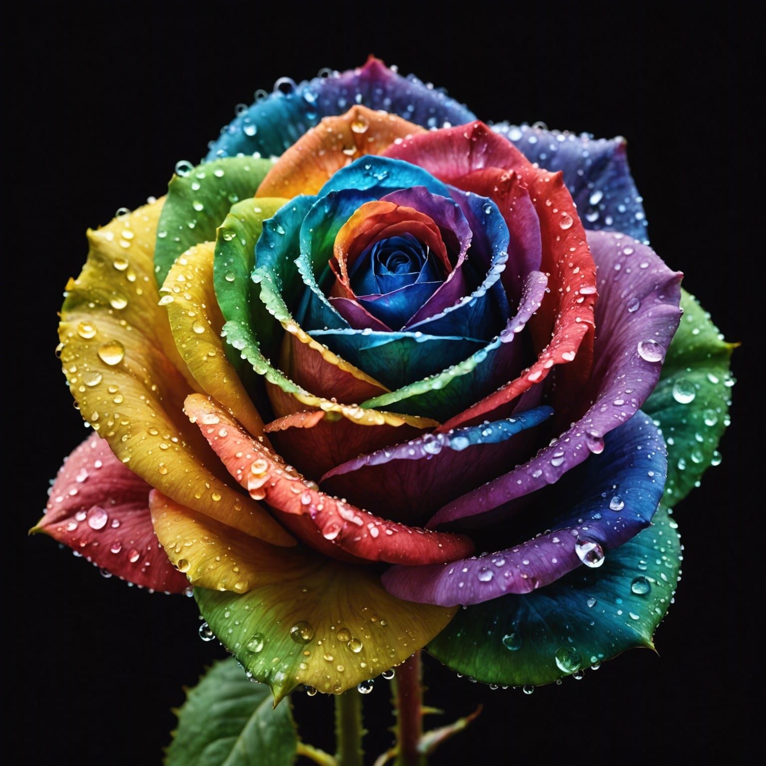 Rainbow Glass Rose with Dew Drops