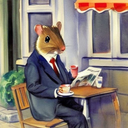 Giant Hamster's Amsterdam Cafe Moment: Watercolour Painting