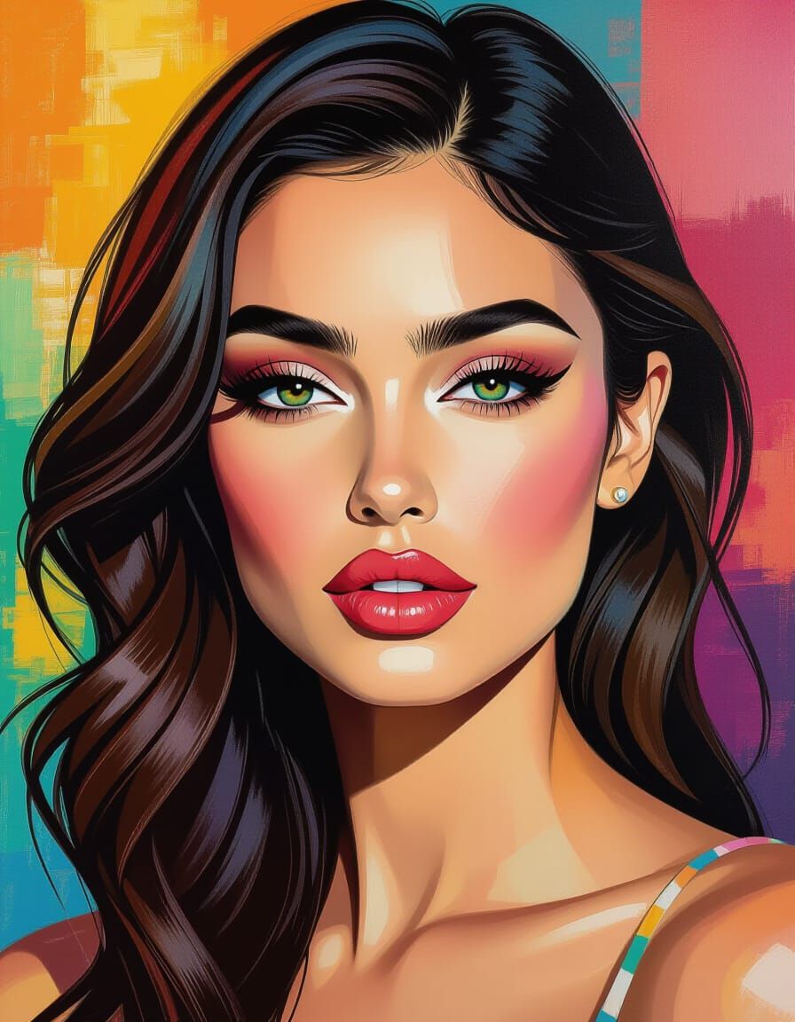 Elegant Woman in Vibrant Abstract Oil Painting Style