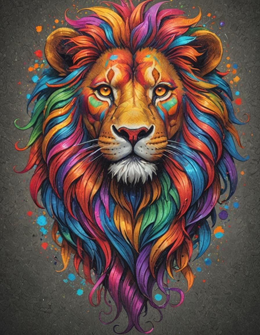 Colorful Lion Portrait in Hyperdetailed Digital Art