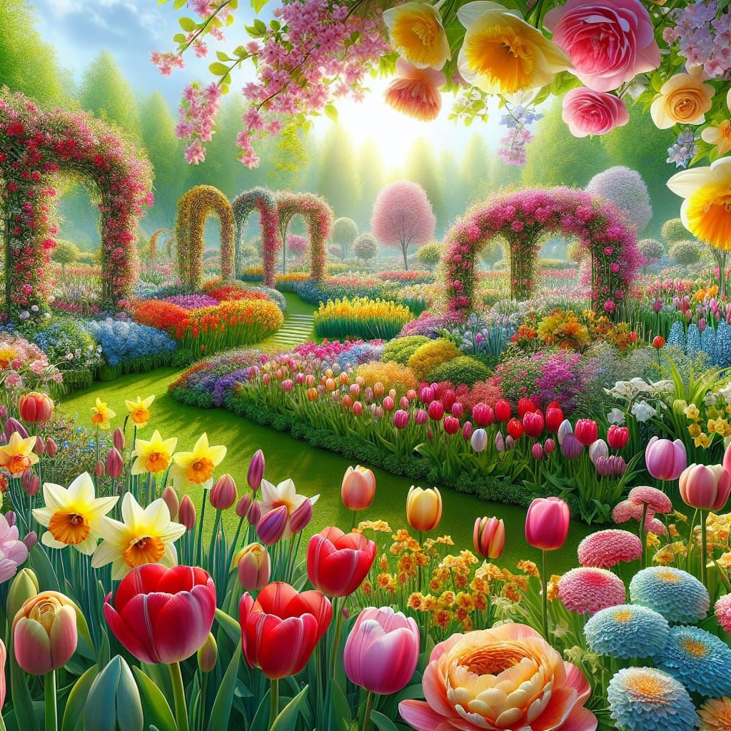 Vibrant Spring Garden Blooms with Life and Color