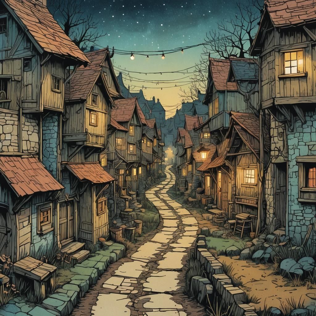 Rustic Village Wool Path in Retro D&D Style