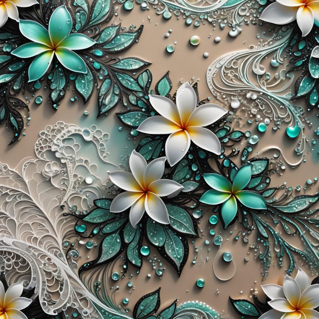 Opalescent Fractal Lace Sunset with Glittering Dew