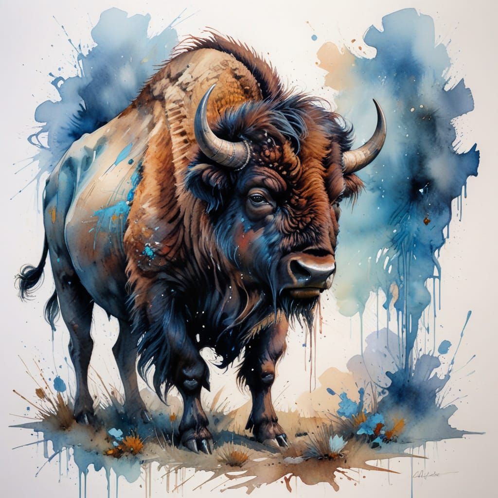 Bison in Serene Twilight on the Prairie