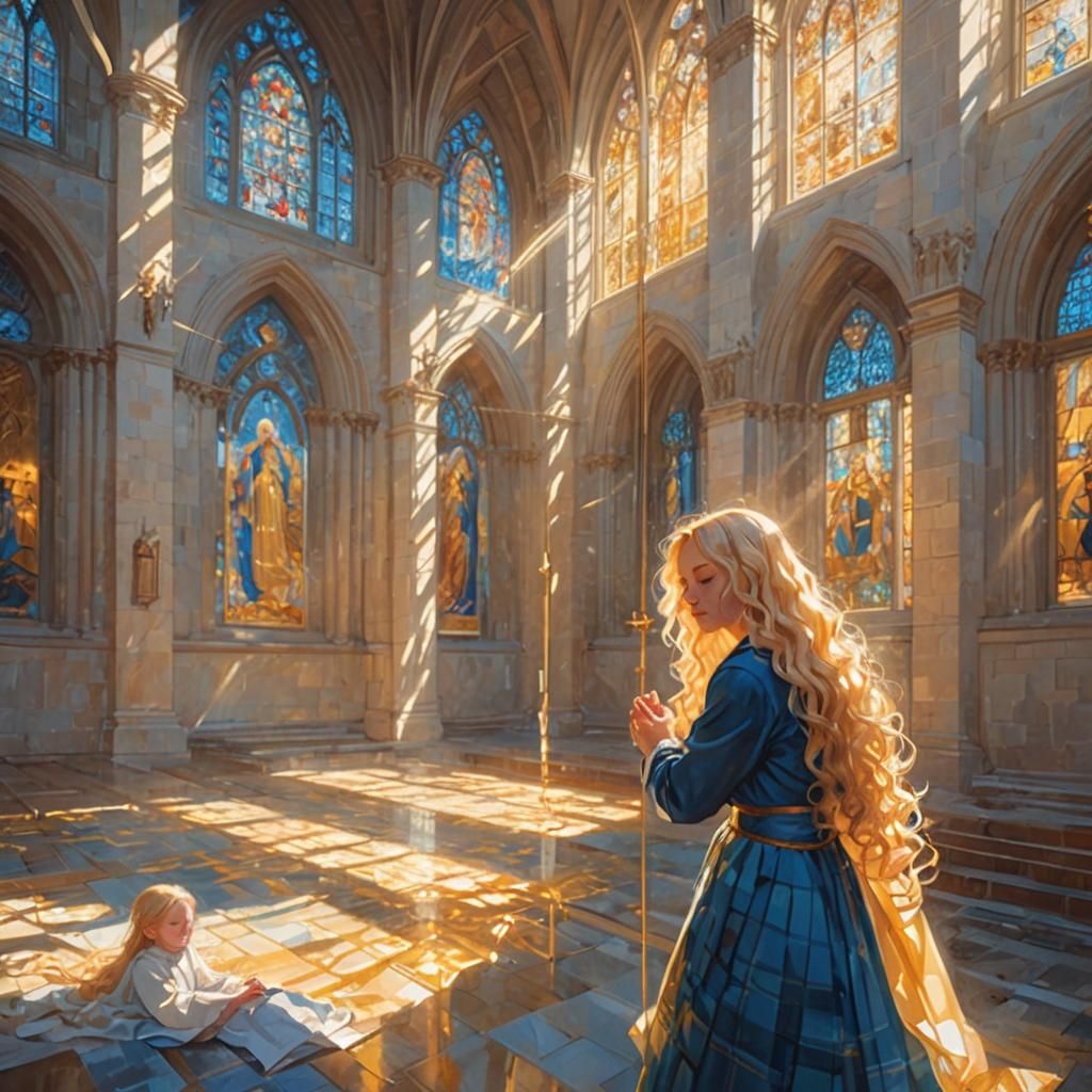 Ethereal Mother and Child Illustration in Sunlight