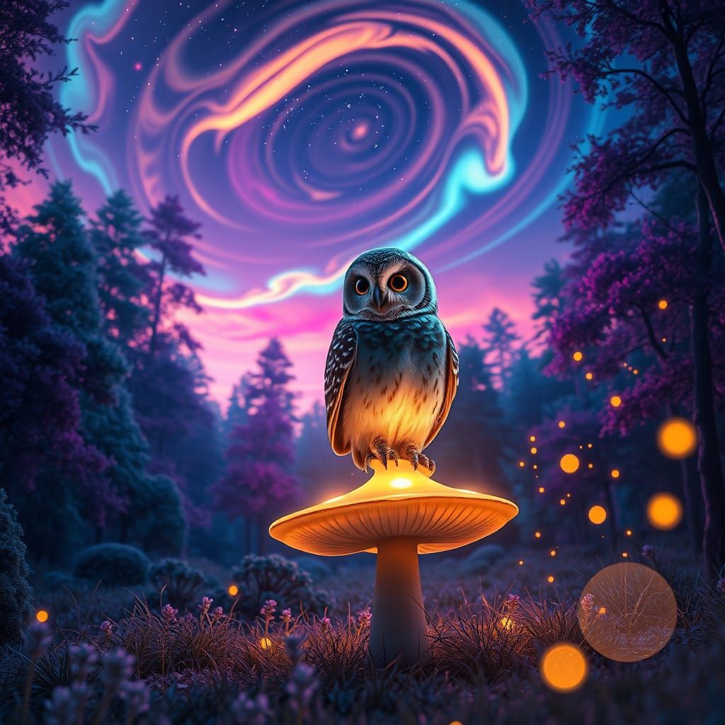 Dreamlike Forest Twilight Scene in Vibrant Electric Blue