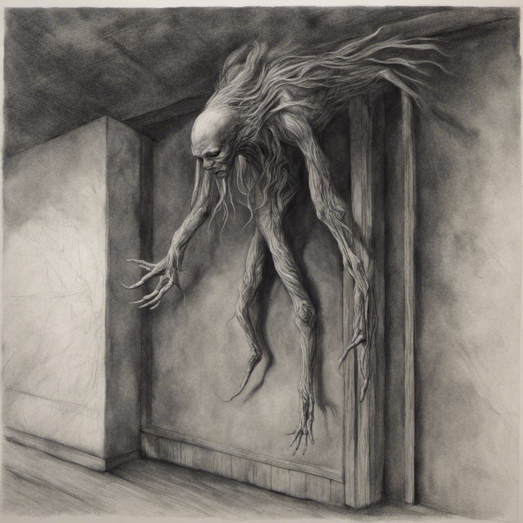 Hyperdetailed Charcoal Drawing of Shadow Creature Reaching