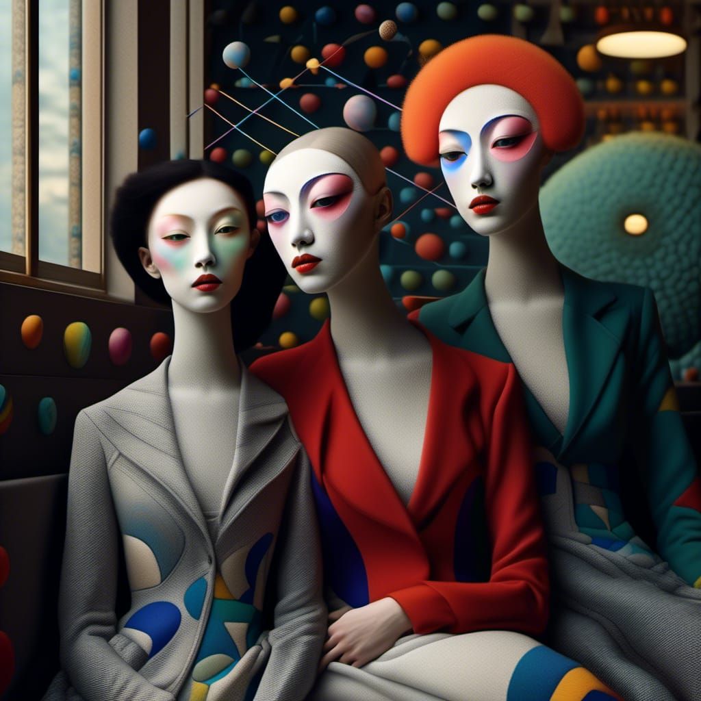 Polychromatic Cityscape with Alien Pets in Bizarre Style