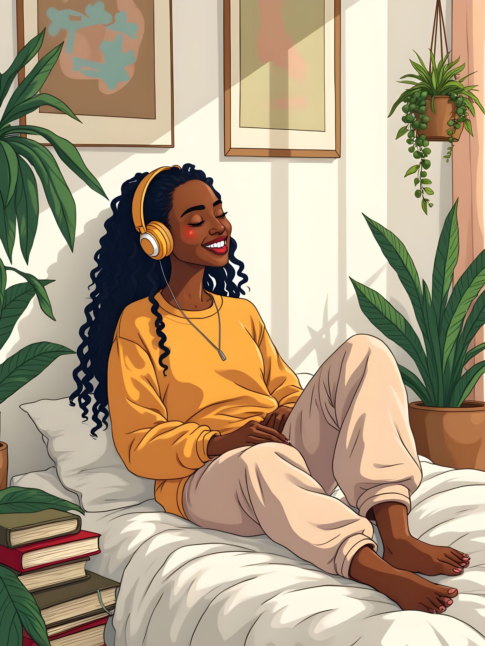 Afro Caribbean Woman in Relaxed Line Art