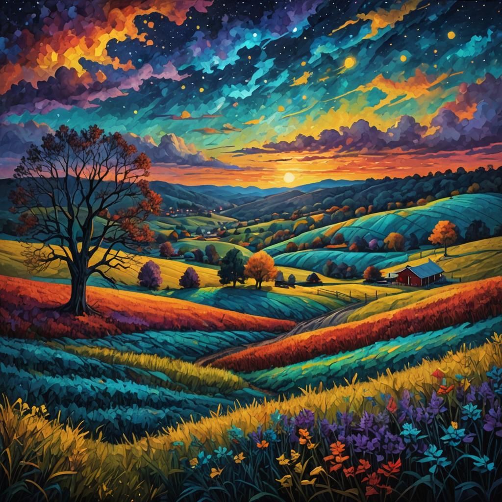 Bluegrass Country Kentucky in Impasto Style