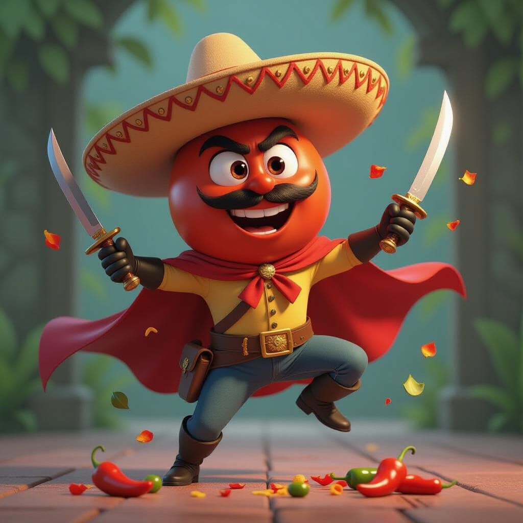 Disney Pixar Zorro Tomato Superhero in Mid-Air