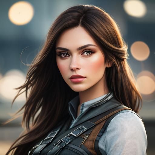 Brunette Portrait with Industrial Edge in Photorealistic Sty...