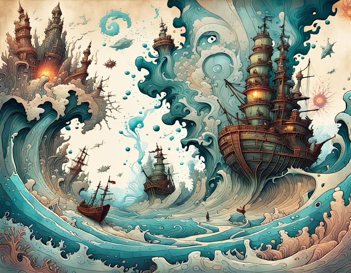 Borderlands Sea Map in Pastel Colors and Oil Splash