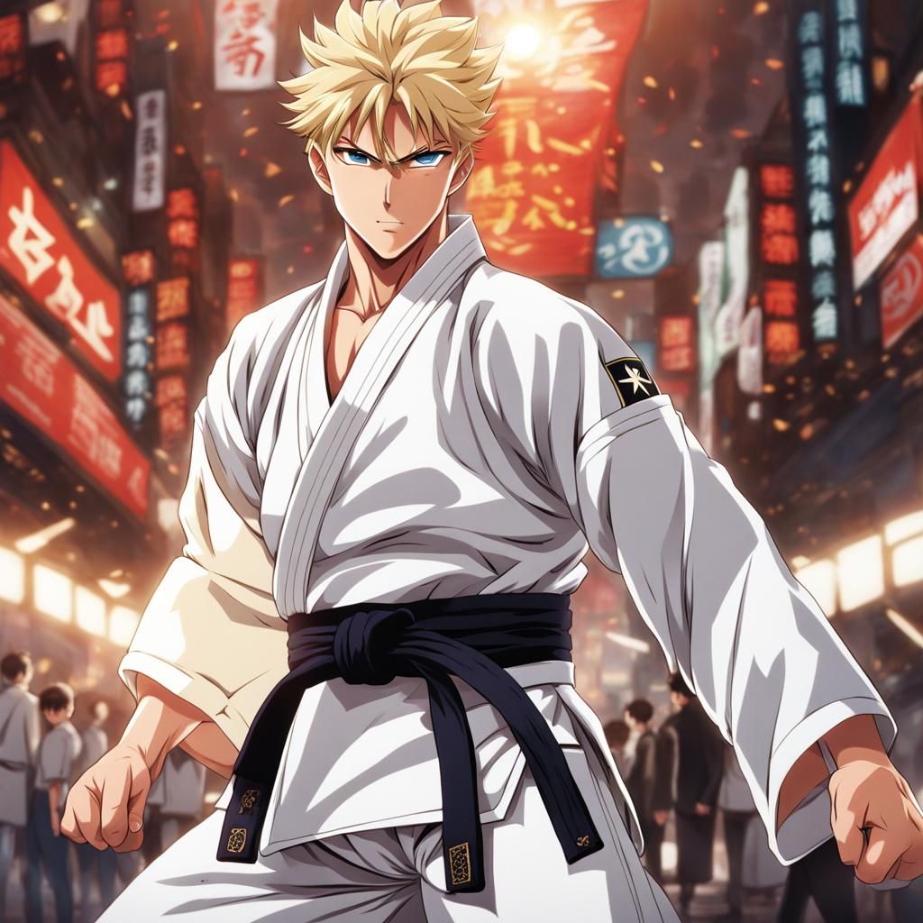 Blonde Man in Ripped Judogi: Anime-Inspired Art