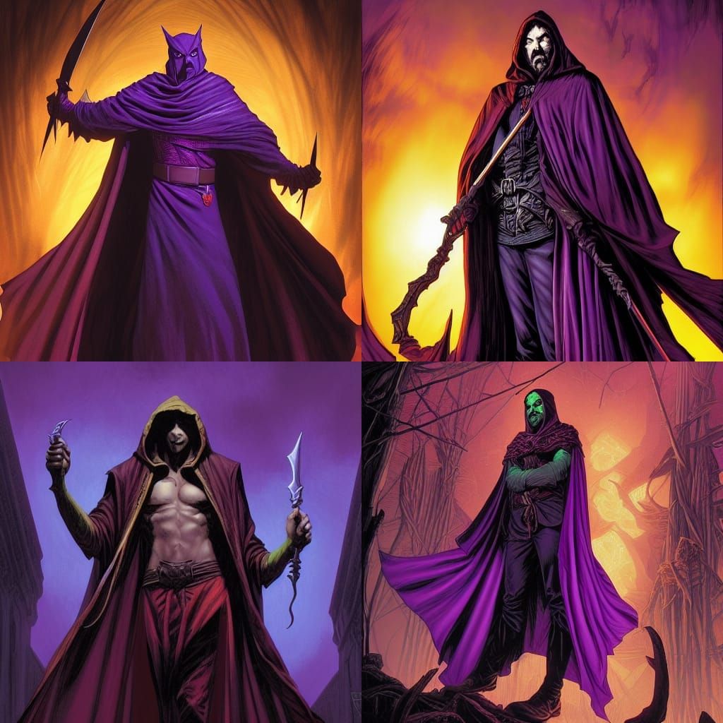 Man in Purple Cloak with Daggers: Comic Book Art