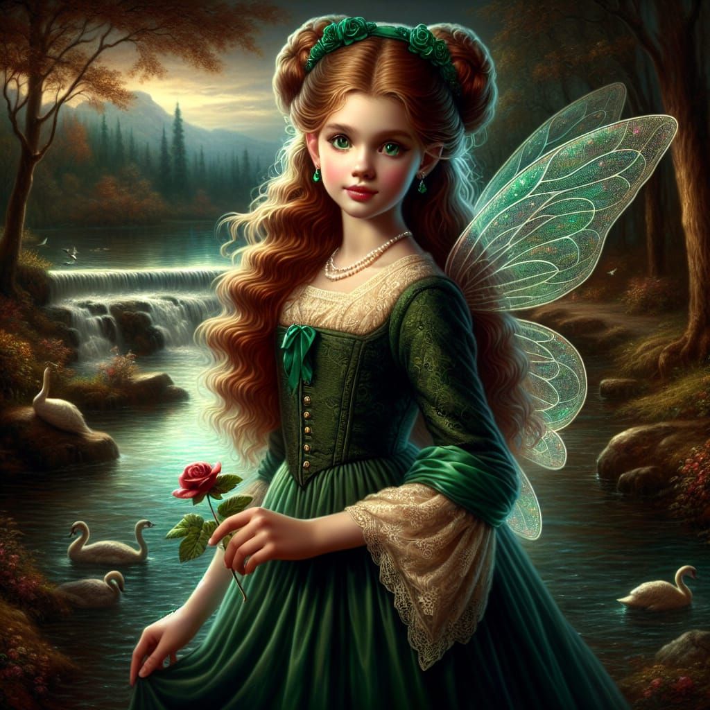Elven Girl with Rose in Impressionistic Realism