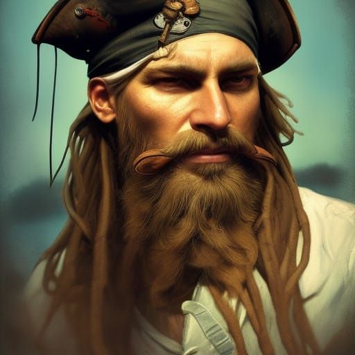 Grungy Pirate Captain Portrait with Parrot