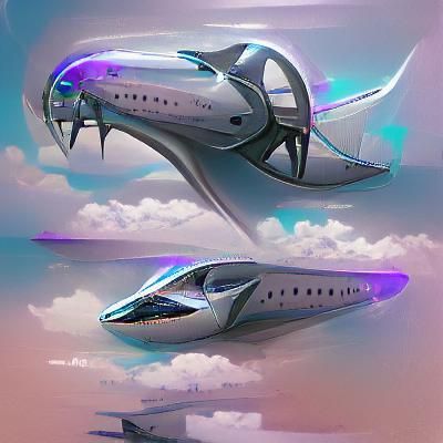 Futuristic Airplane Flying Through a Vivid Sky