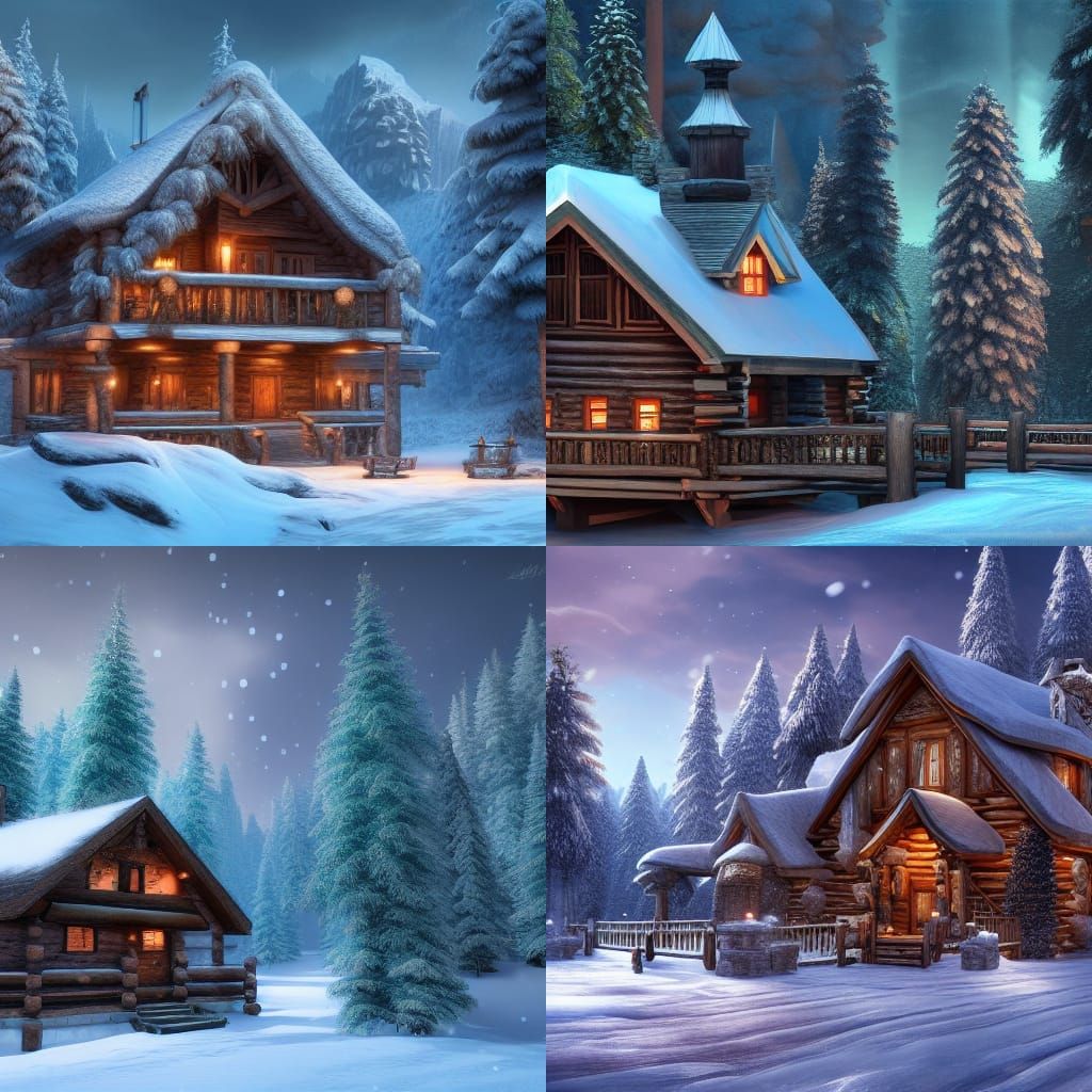 Winter Cabin in Detailed Matte Painting Style