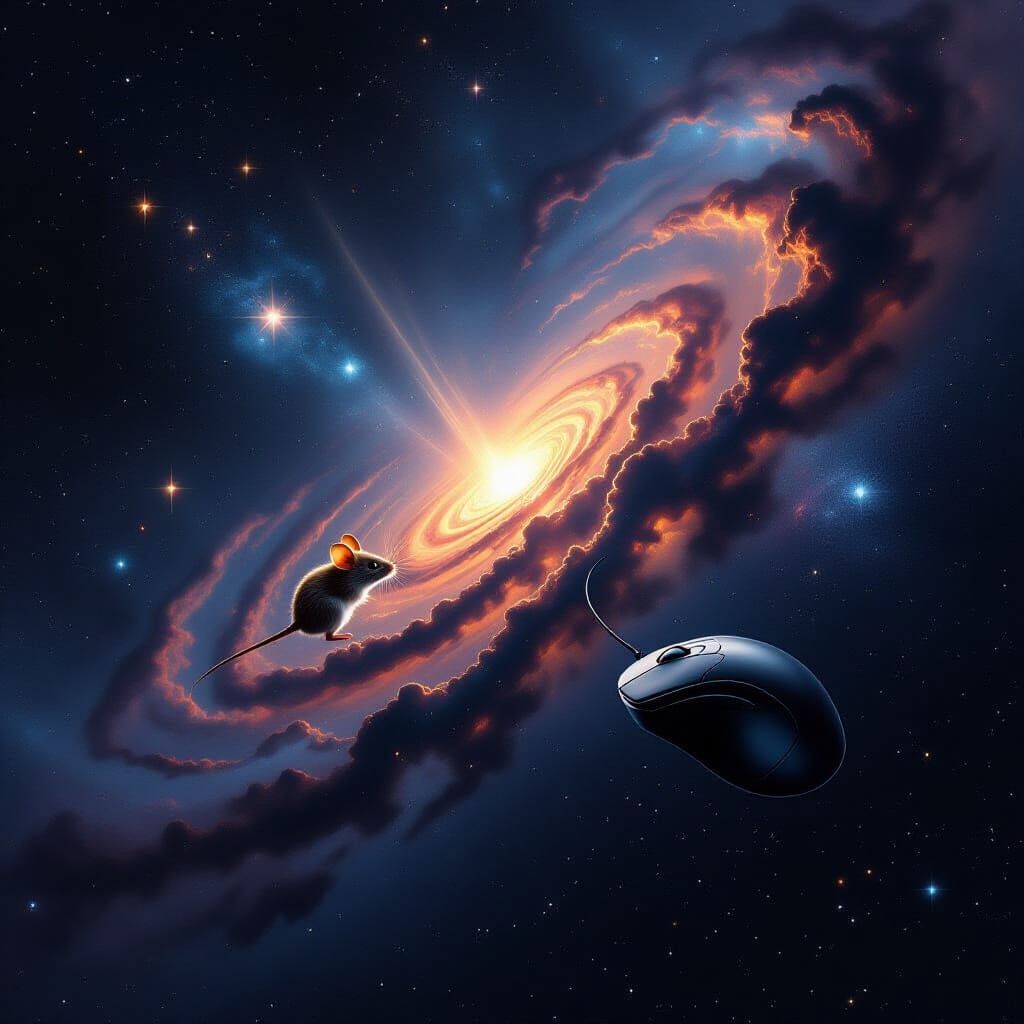 Mice Lost in Realistic Black Galaxy Art