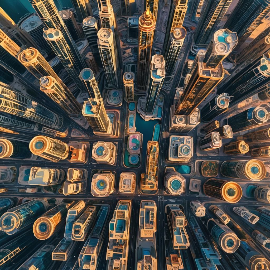 Dubai Sunset Cityscape in Vibrant Oil Painting Style