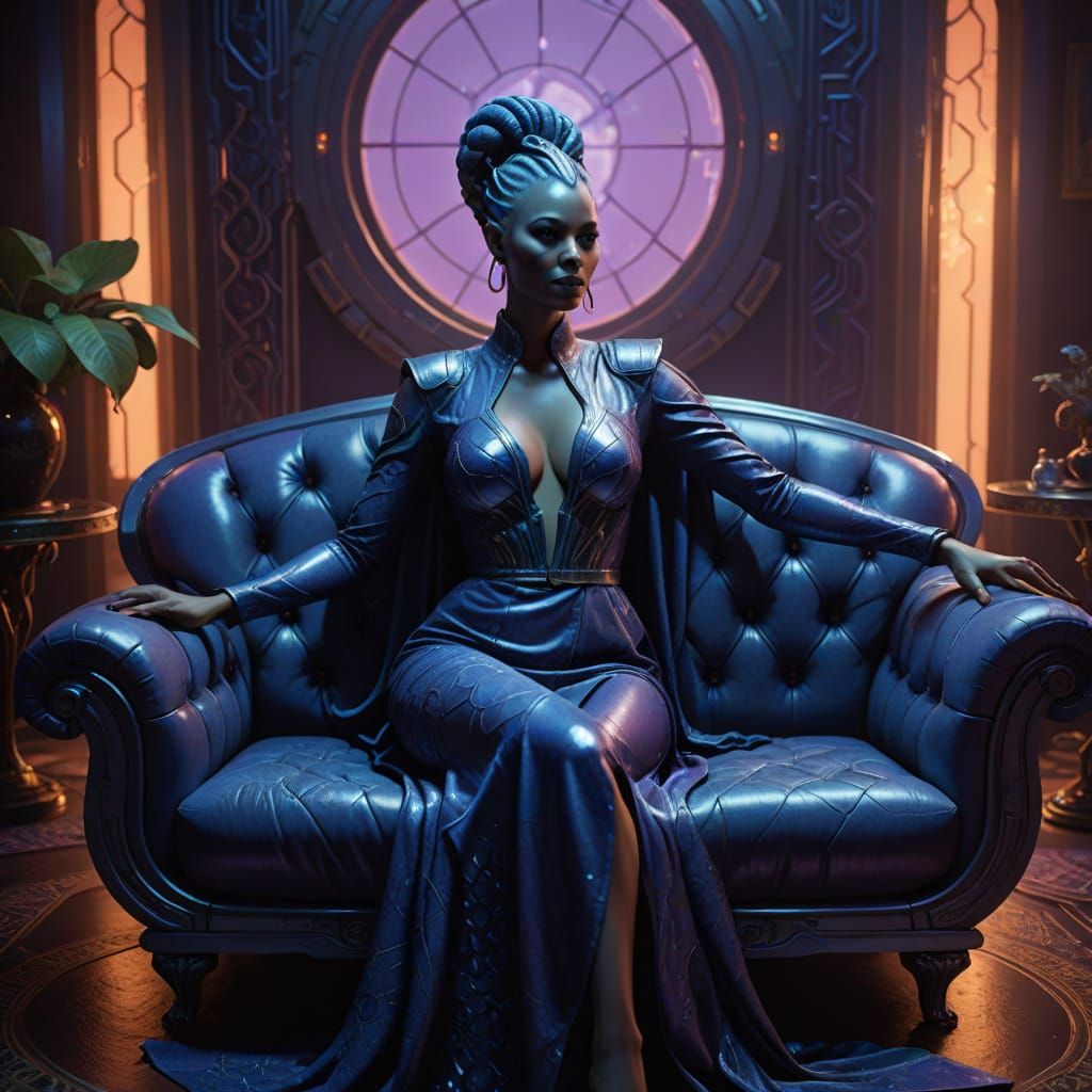 Ethereal Asari Goddess in Sci-Fi Opulence