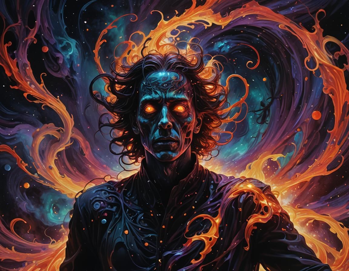 Nightmarish Figure Emerging from Void in Surreal Style