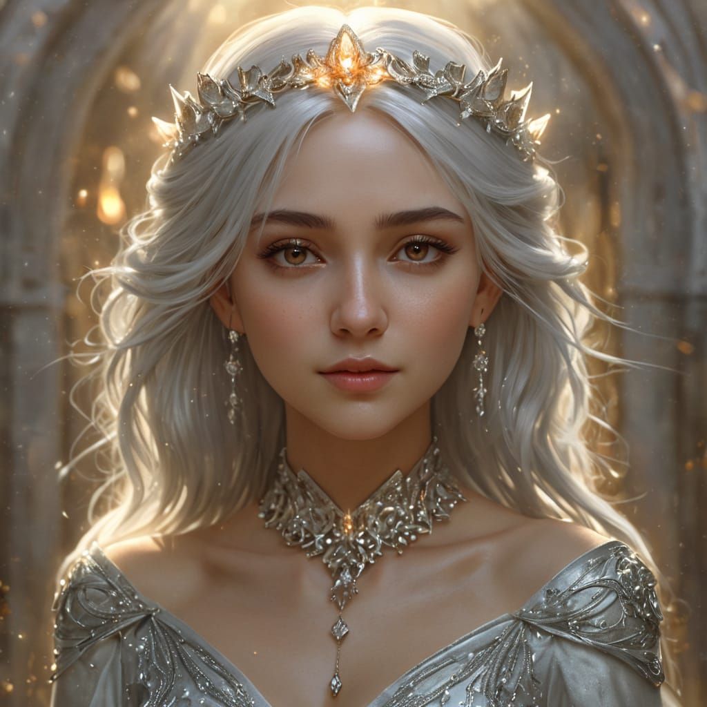 Elf Girl with Silver Hair in Digital Painting Style