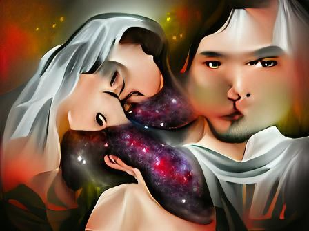 Celestial Lovers in Galaxy Digital Illustration