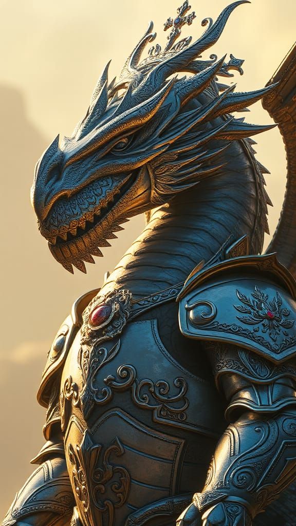 Armored Dragon Warrior with Gemstone Crown