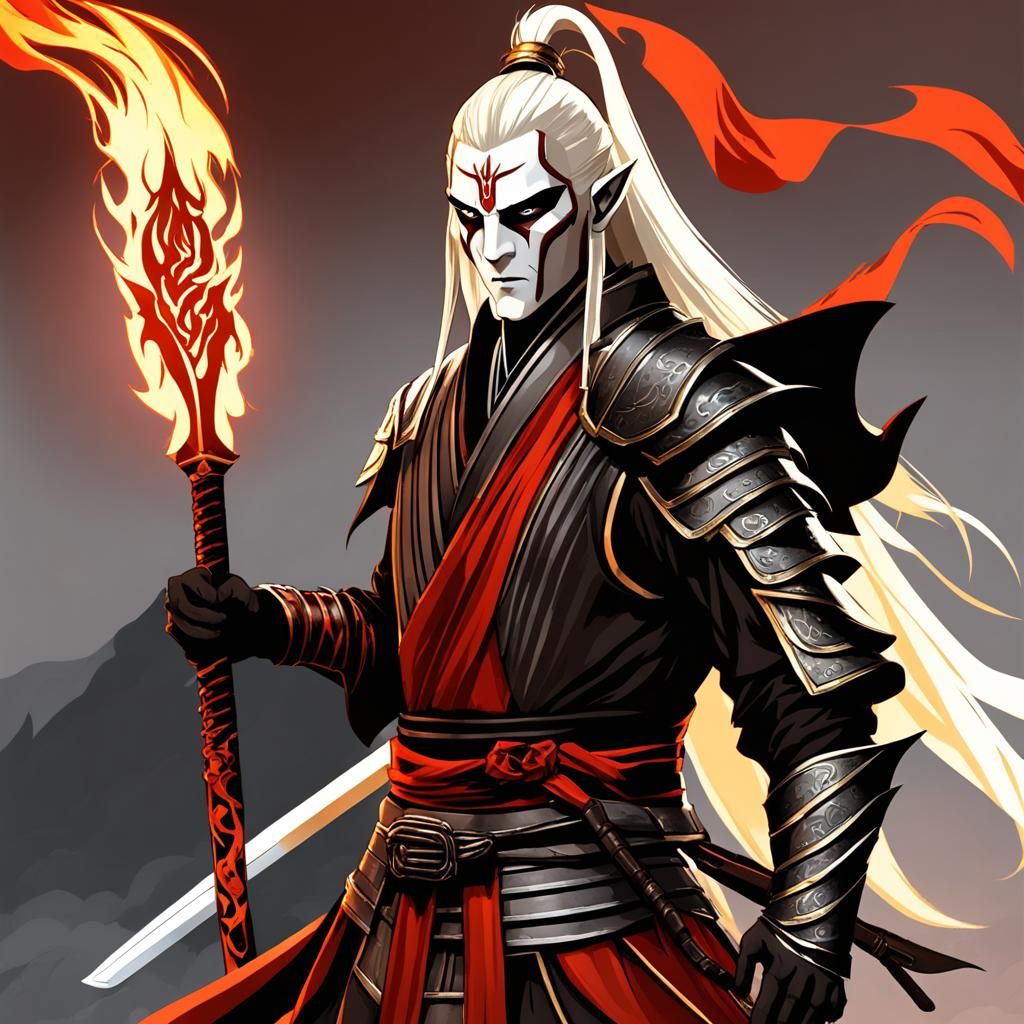 Dark Elf Warrior in Avatar Wuxia Style Armor