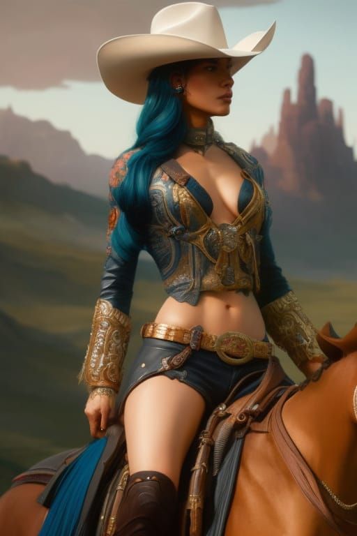 Beautiful Cowboy and Horse with Gold Veins