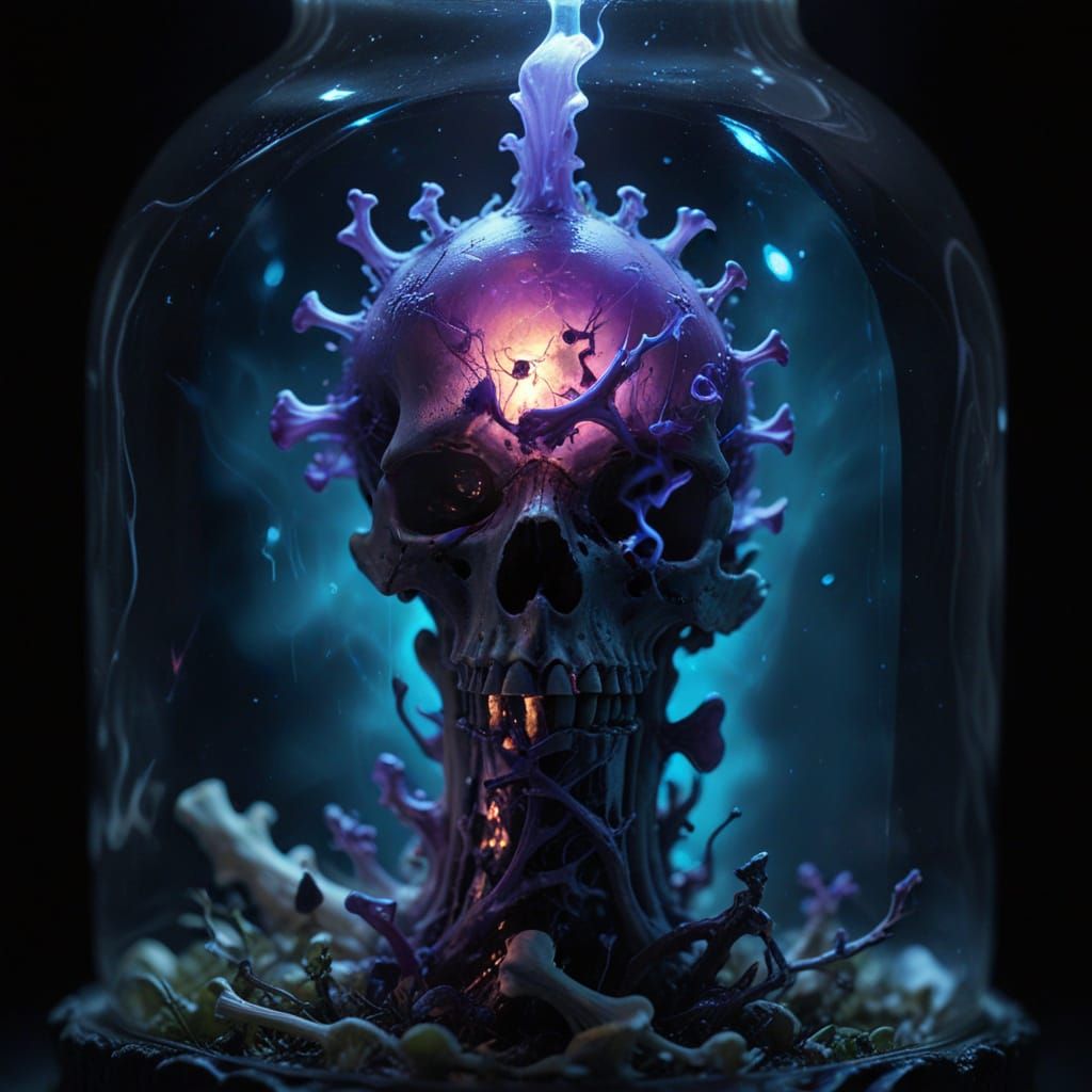 Glowing Femur in Radiant Purple Liquid