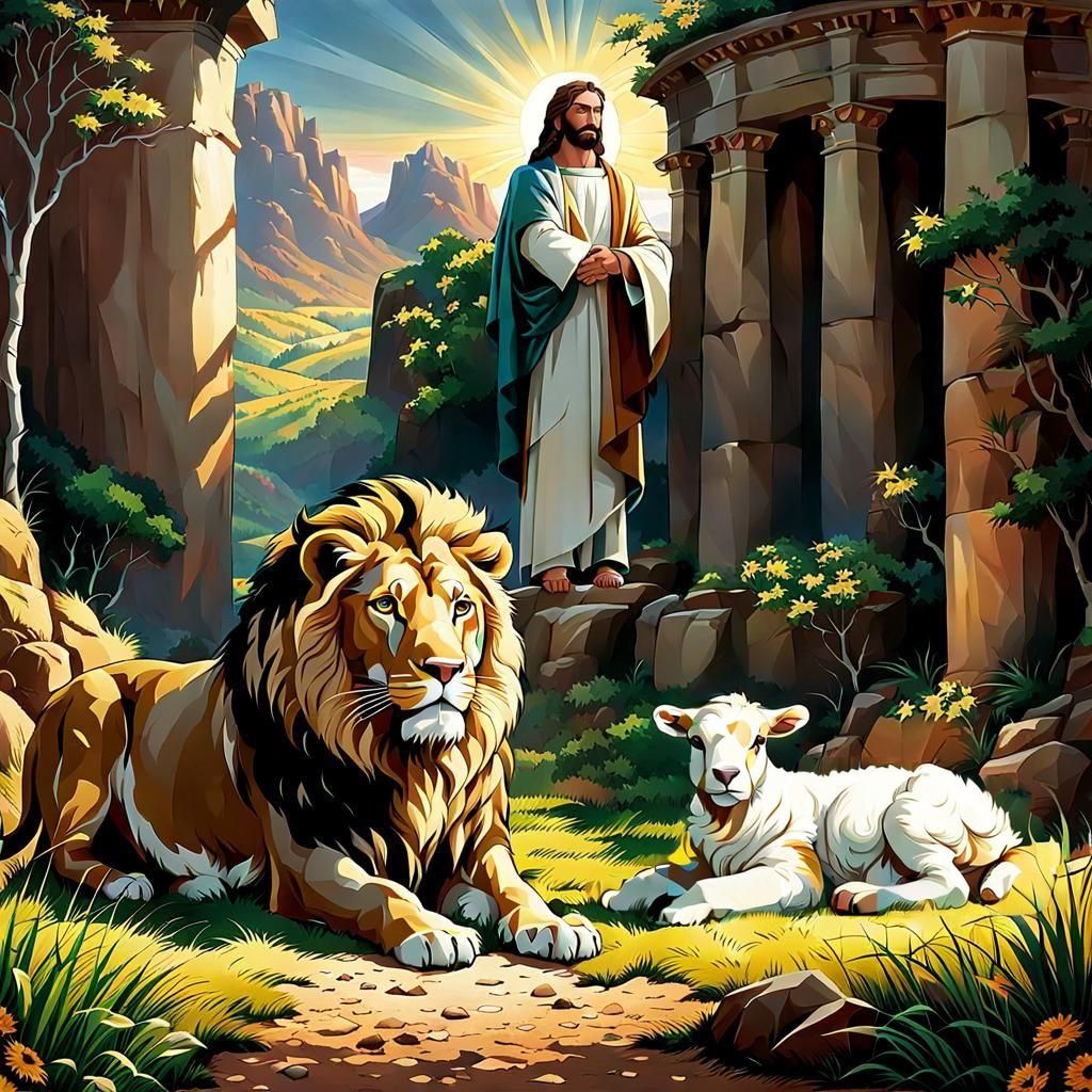 Peaceful White Lamb Lying on Ground