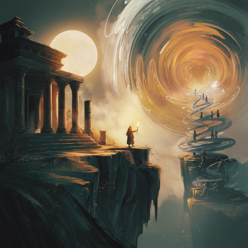 Ethereal Temple Under Moon in Impressionist Gouache