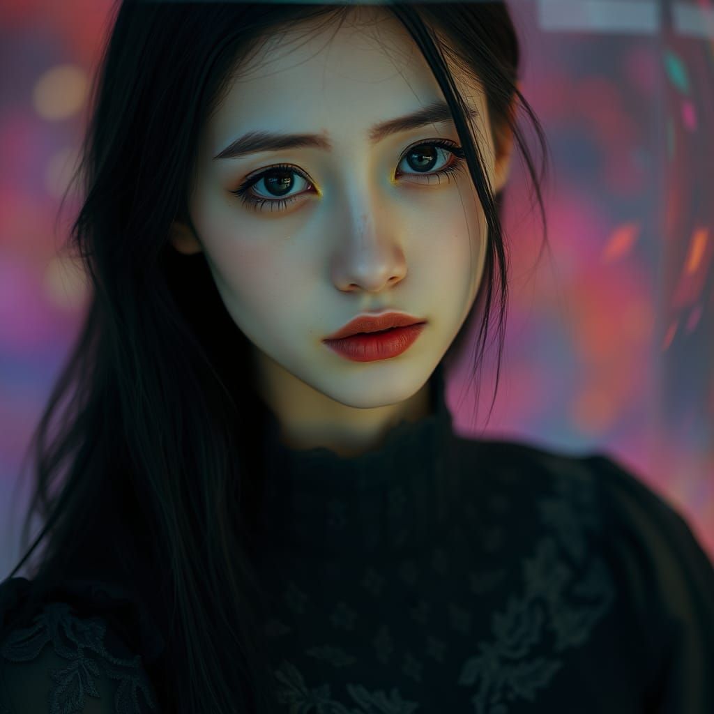 Woman Behind Glass with Introspective Expression