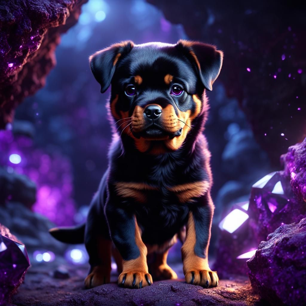 Adorable Rottweiler Puppy with Glowing Eyes, 3D Animation