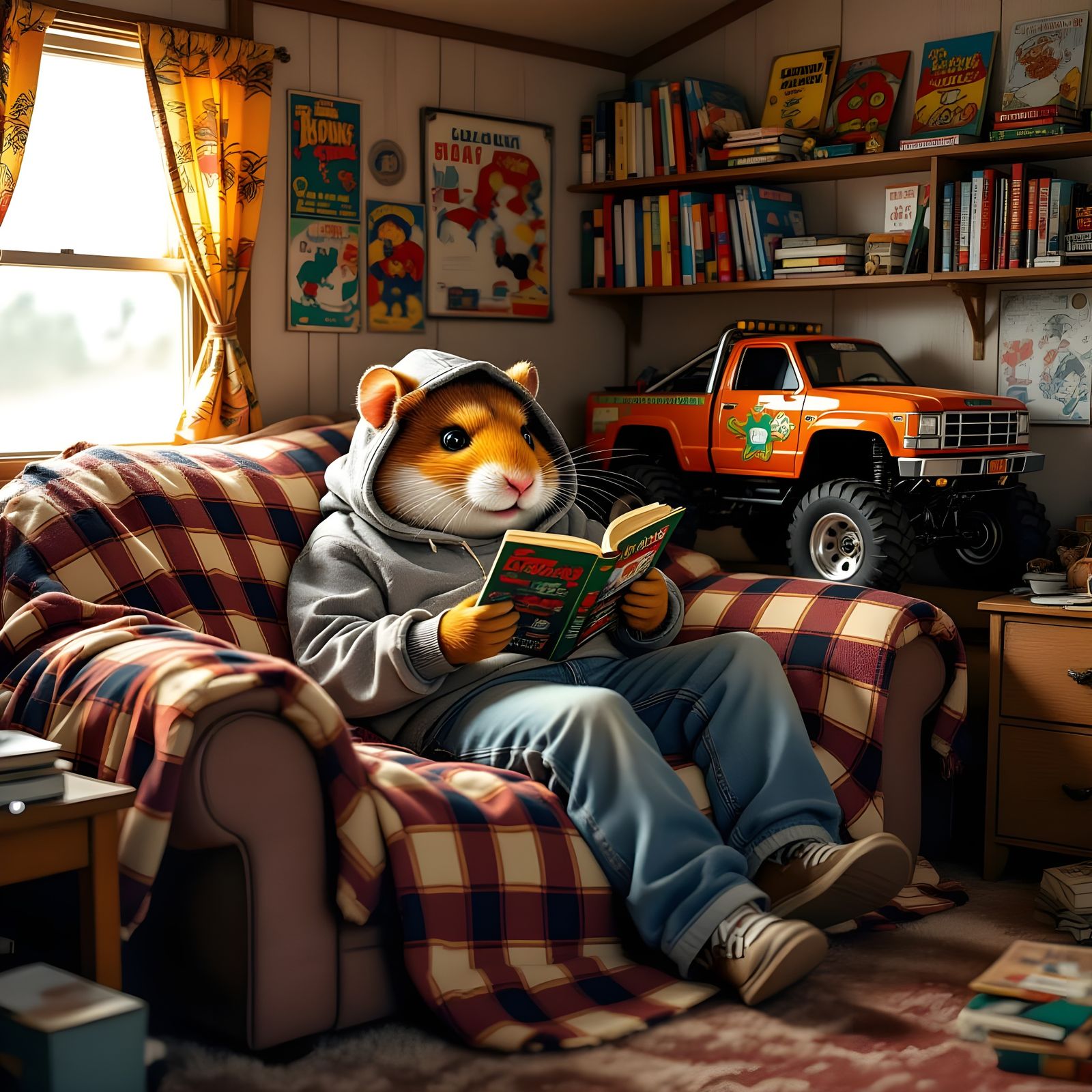 Cozy Redneck Reading Nook with Hamster