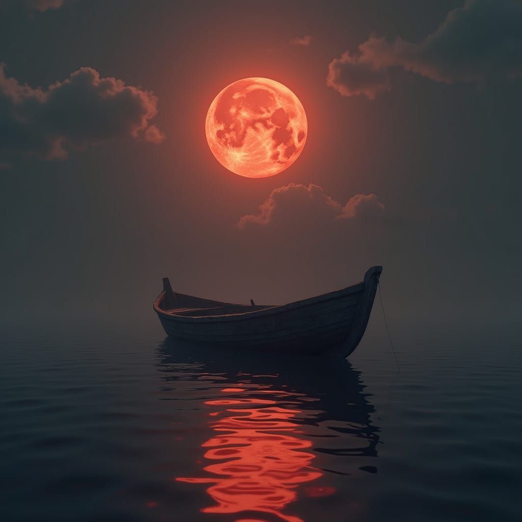 Moonlit Boat in a Dreamlike Landscape