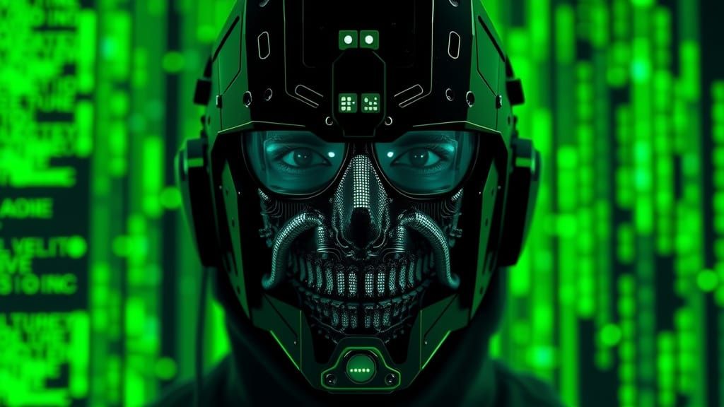 Futuristic Digital Mask Hides Face in Cyberpunk Portrait