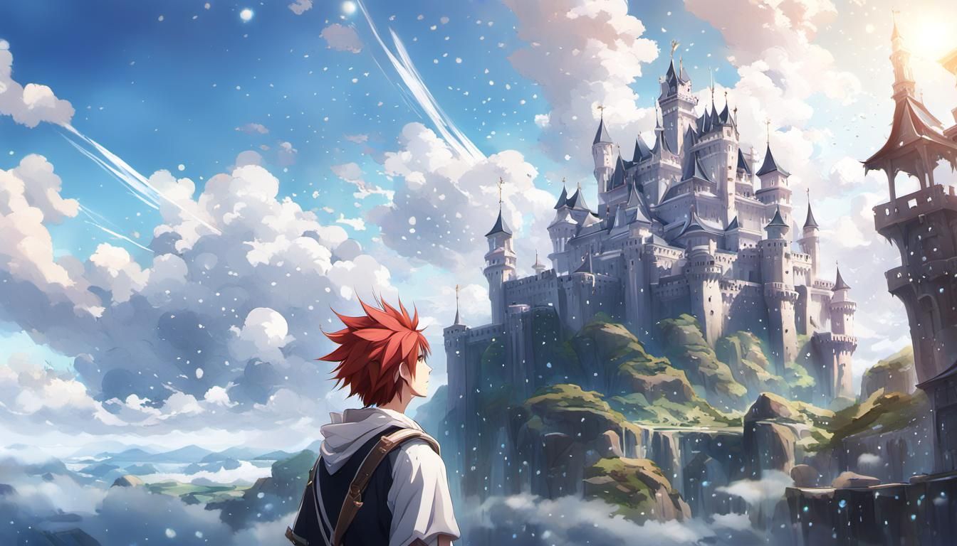 Anime Sky Castle Concept Art in Pastel Colors