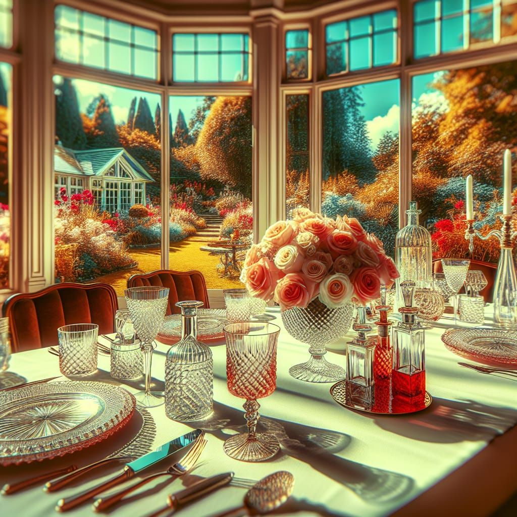 Table laid out with crystal tableware