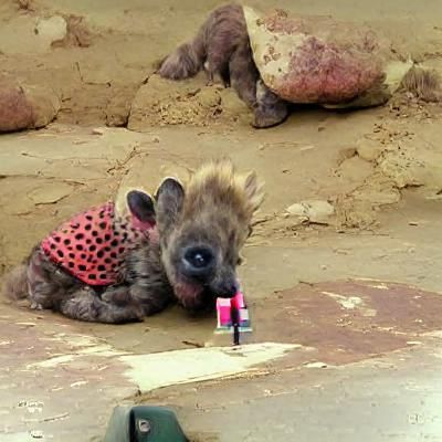 Baby Hyena Applies Lipstick with Care