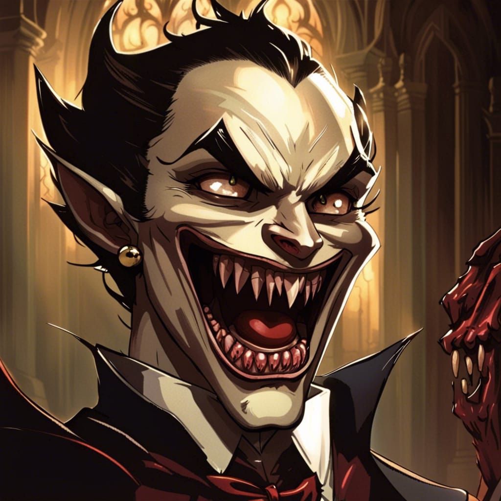 1920s Vampire with Fangs in Comic Book Art