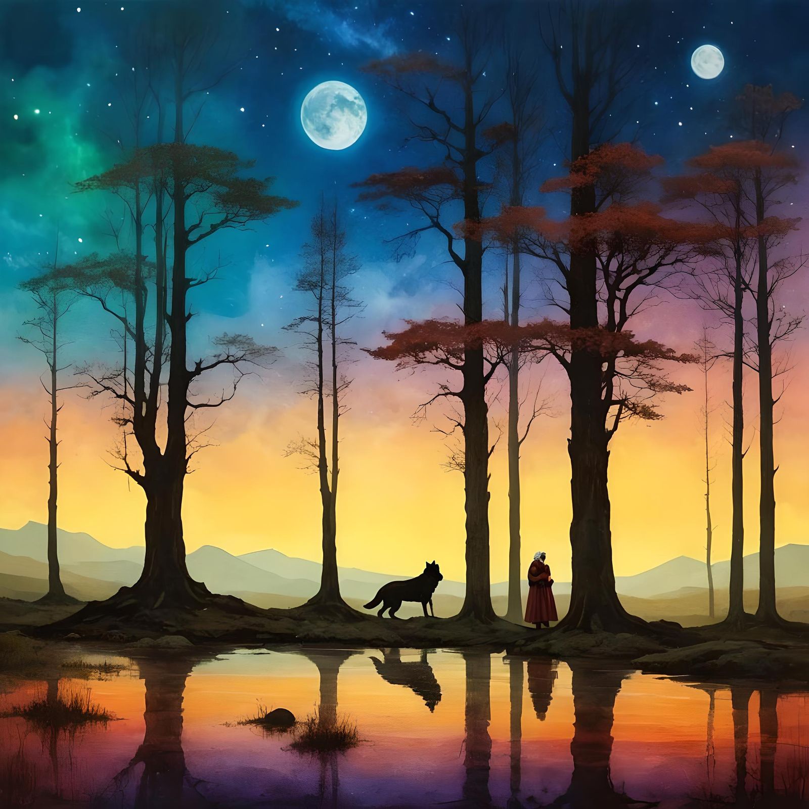 Elderly Woman and Wolf in Fantasy Portrait