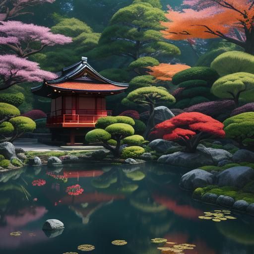 Cute Japanese Guy in Fantastical Garden Art