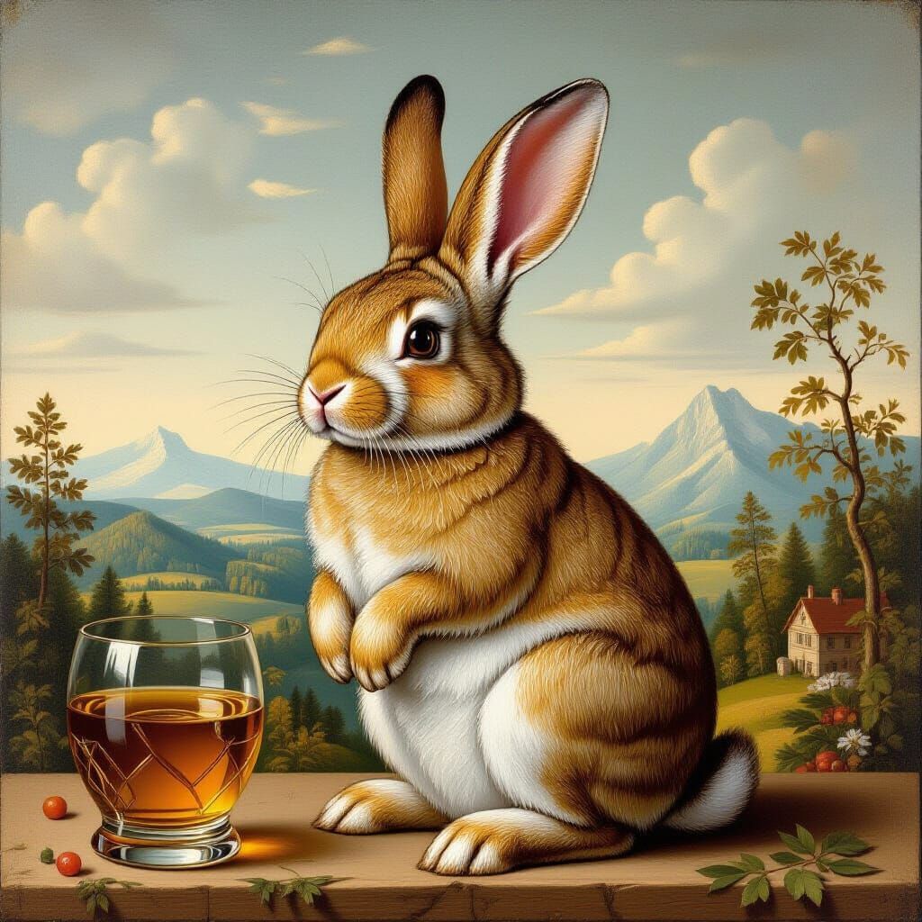 Liquid Schnapps Rabbit Inspired by Holbein and Friedrich