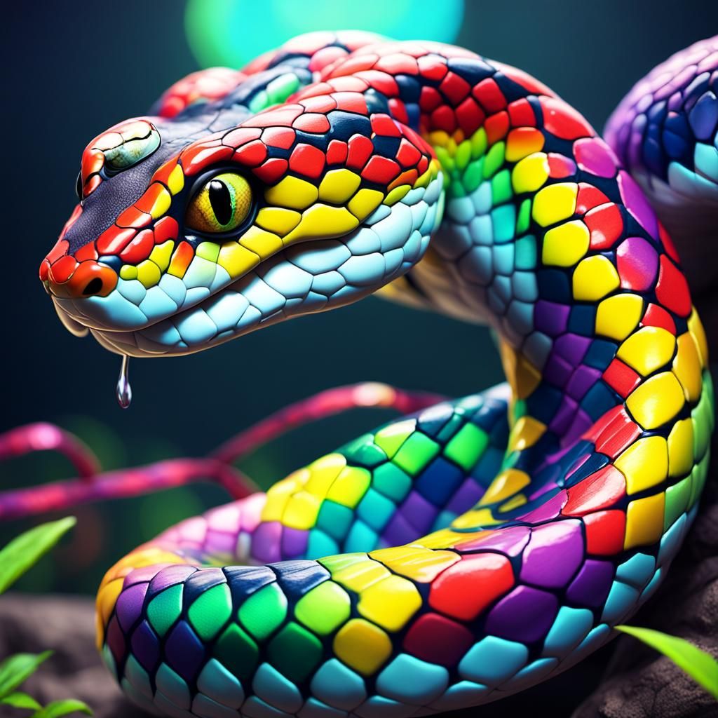 Rainbow Snake Portrait in Hyperrealistic Digital Art